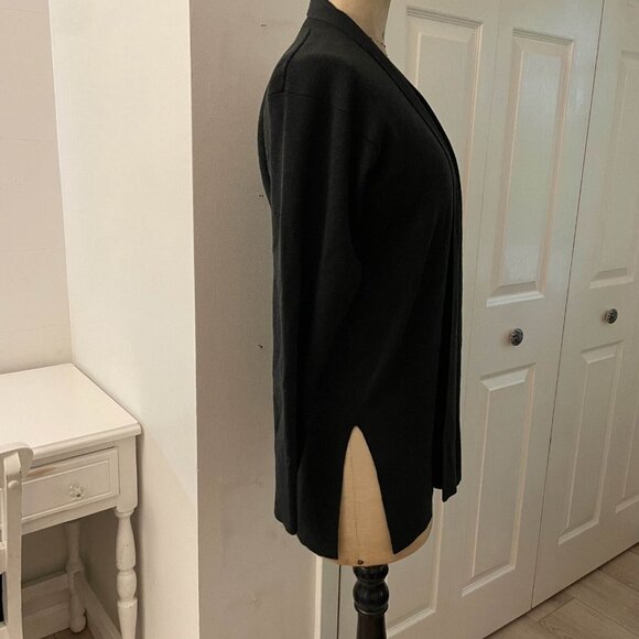 Eileen Fisher Women Wool Knit Cardigan Sweater Open Front Side Slit GREEN Medium - Picture 3 of 10